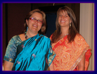 Liz Monteith and Karen Rae in Indian saris